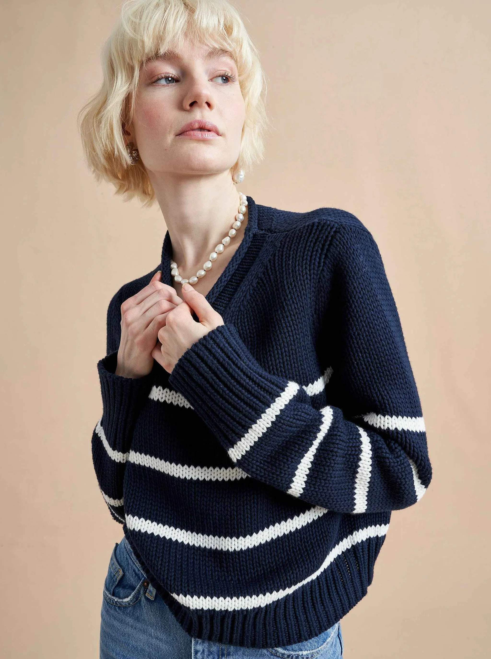 La Ligne Sweaters*Mini Marina Sweater Navy/Ivory