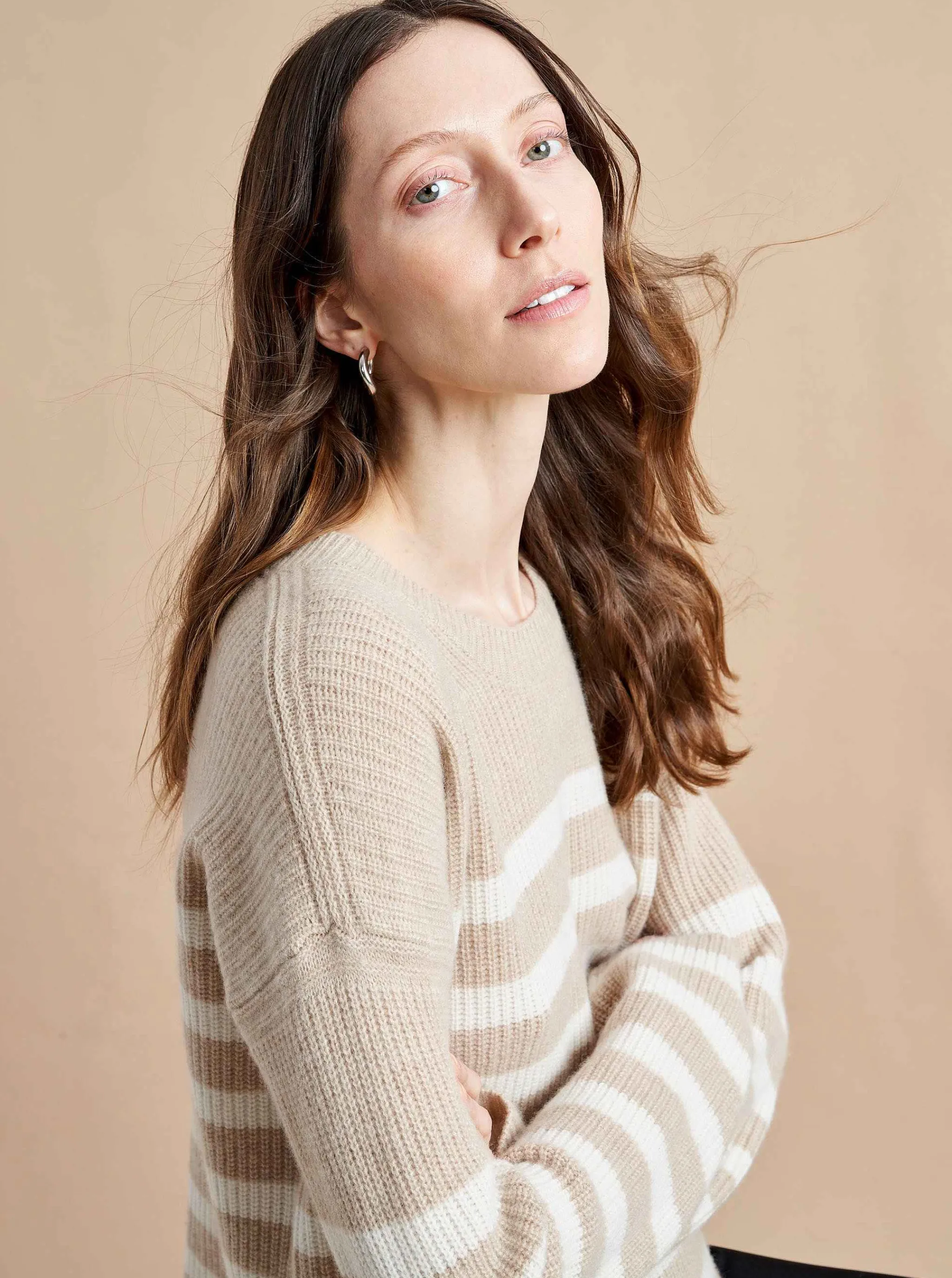 La Ligne Sweaters*Mini Striped Toujours Sweater Camel/Cream