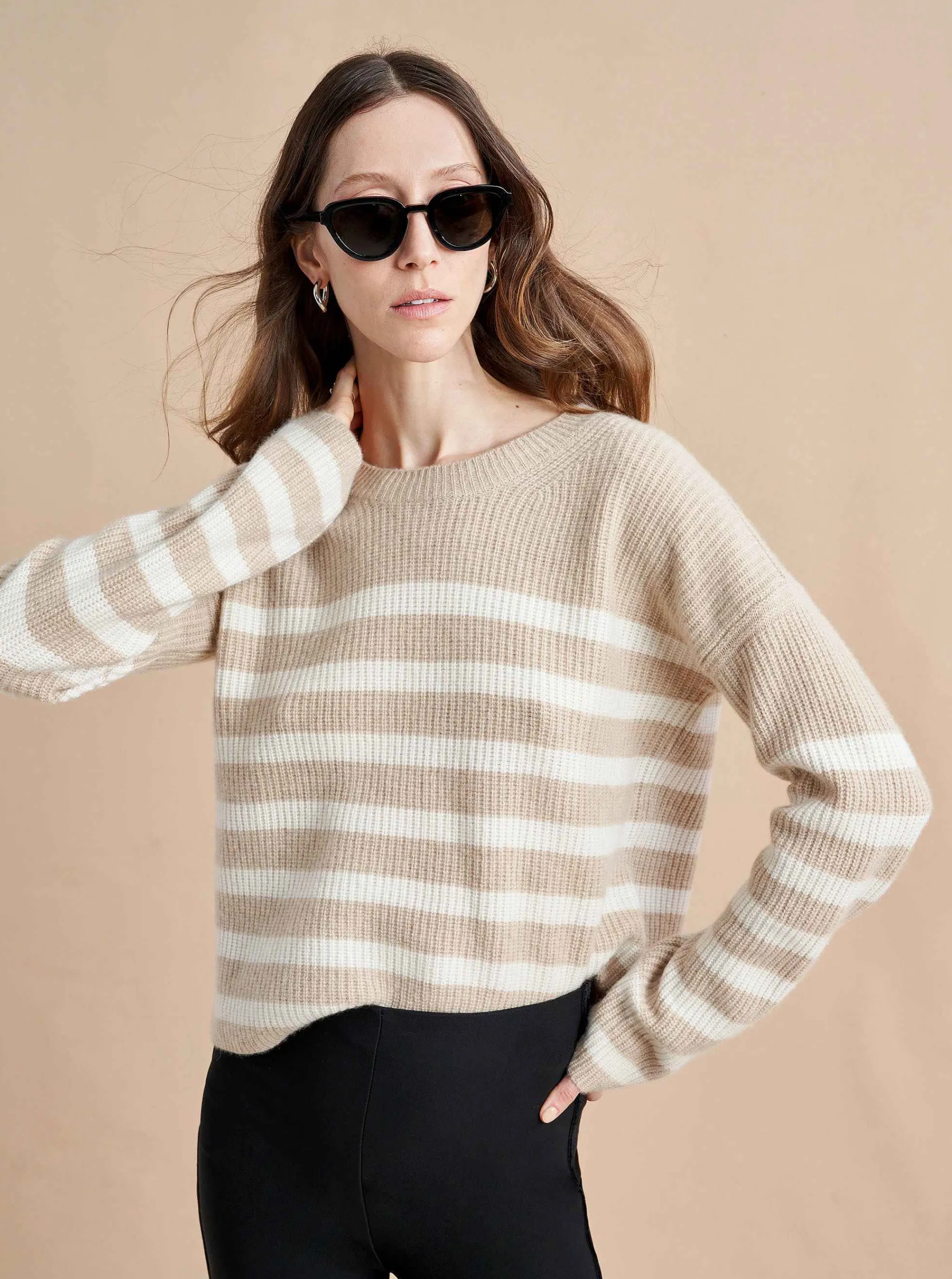 La Ligne Sweaters*Mini Striped Toujours Sweater Camel/Cream